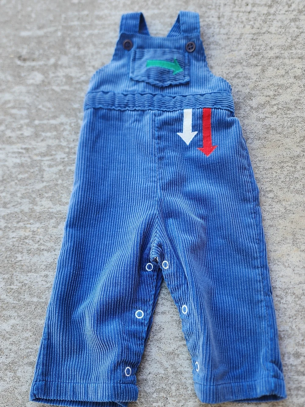 Vintage Health-tex Blue Corduroy Kids Overalls Arrow Appliqués Embroidery, 12M‎